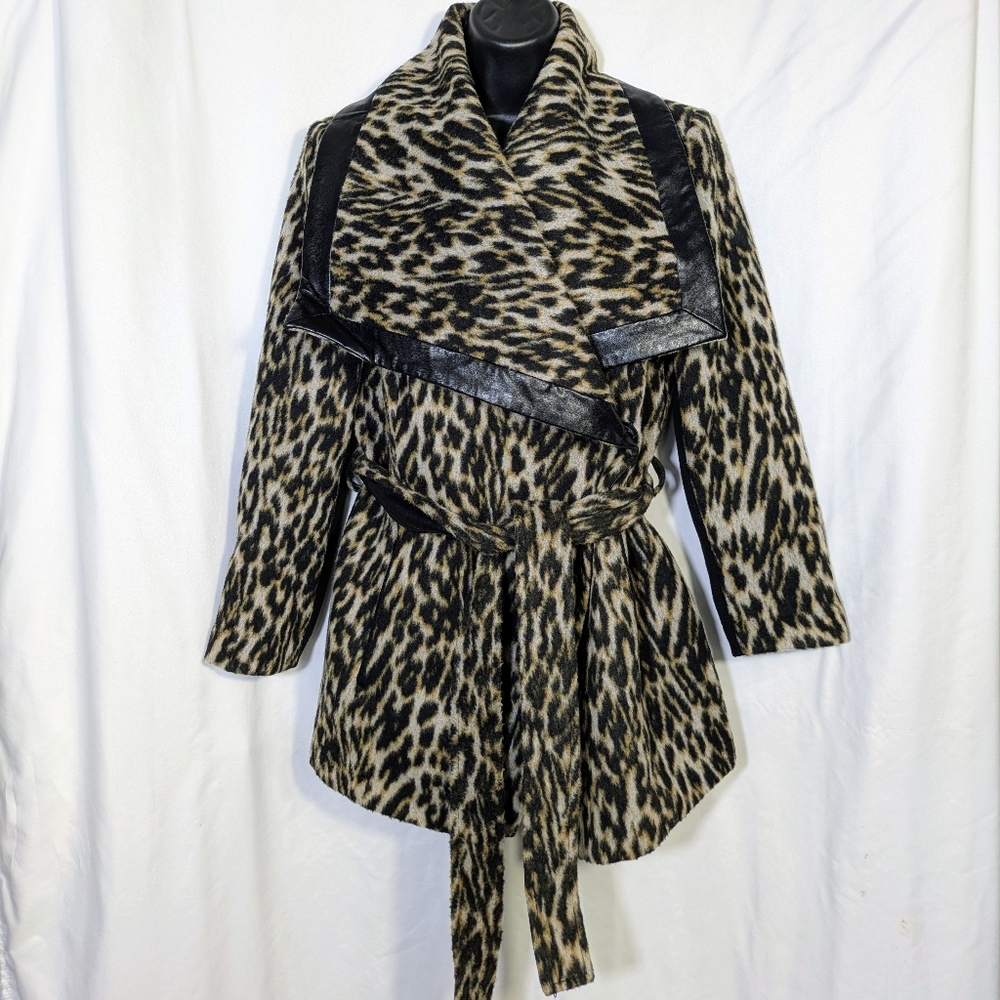 BCBGeneration Animal Print Wool Blend Jacket/Coat, Semi-Wrap, Winter,‎ Warm Sz S - Picture 2 of 15
